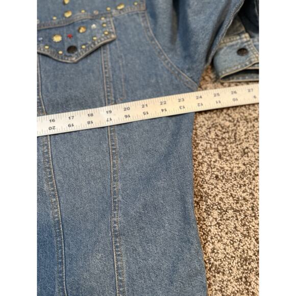 Ideas Jacket Medium Denim Jean Embellished Studded Rhinestone Light Wash - Picture 7 of 10